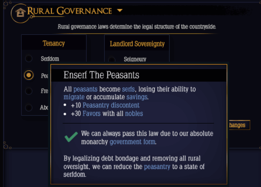 Tenancy law dropdown screenshot